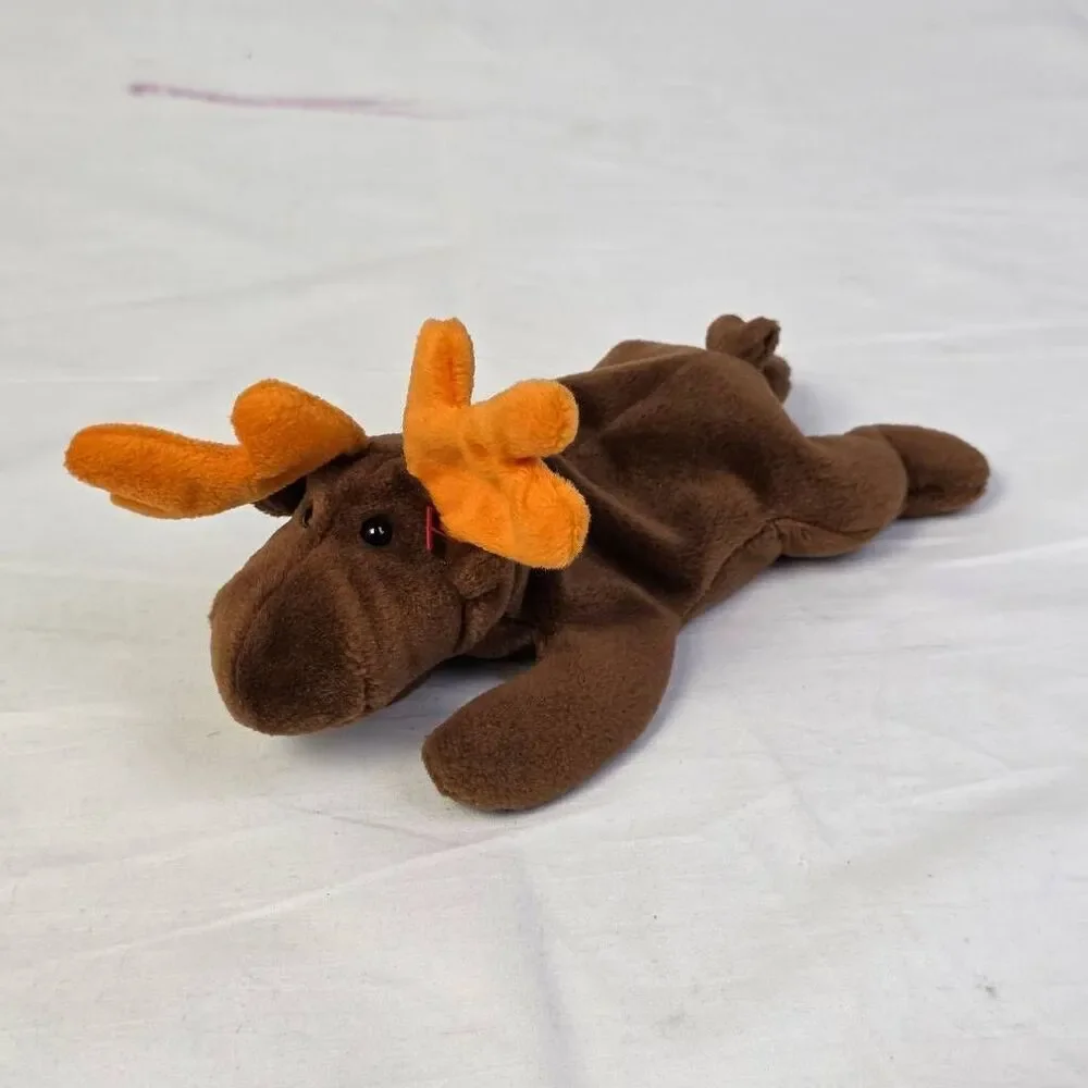 TY Beanie Baby Chocolate the Moose Plush 1993 Brown Orange Antlers